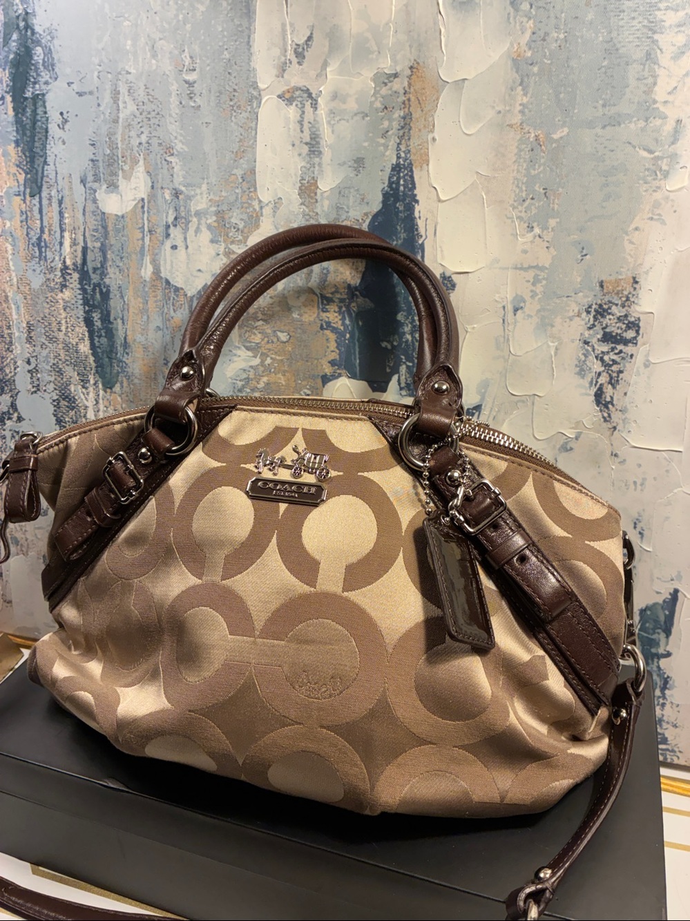 Genuine Coach  Madison OP ART Beige and Brown Signature Satchel 2011